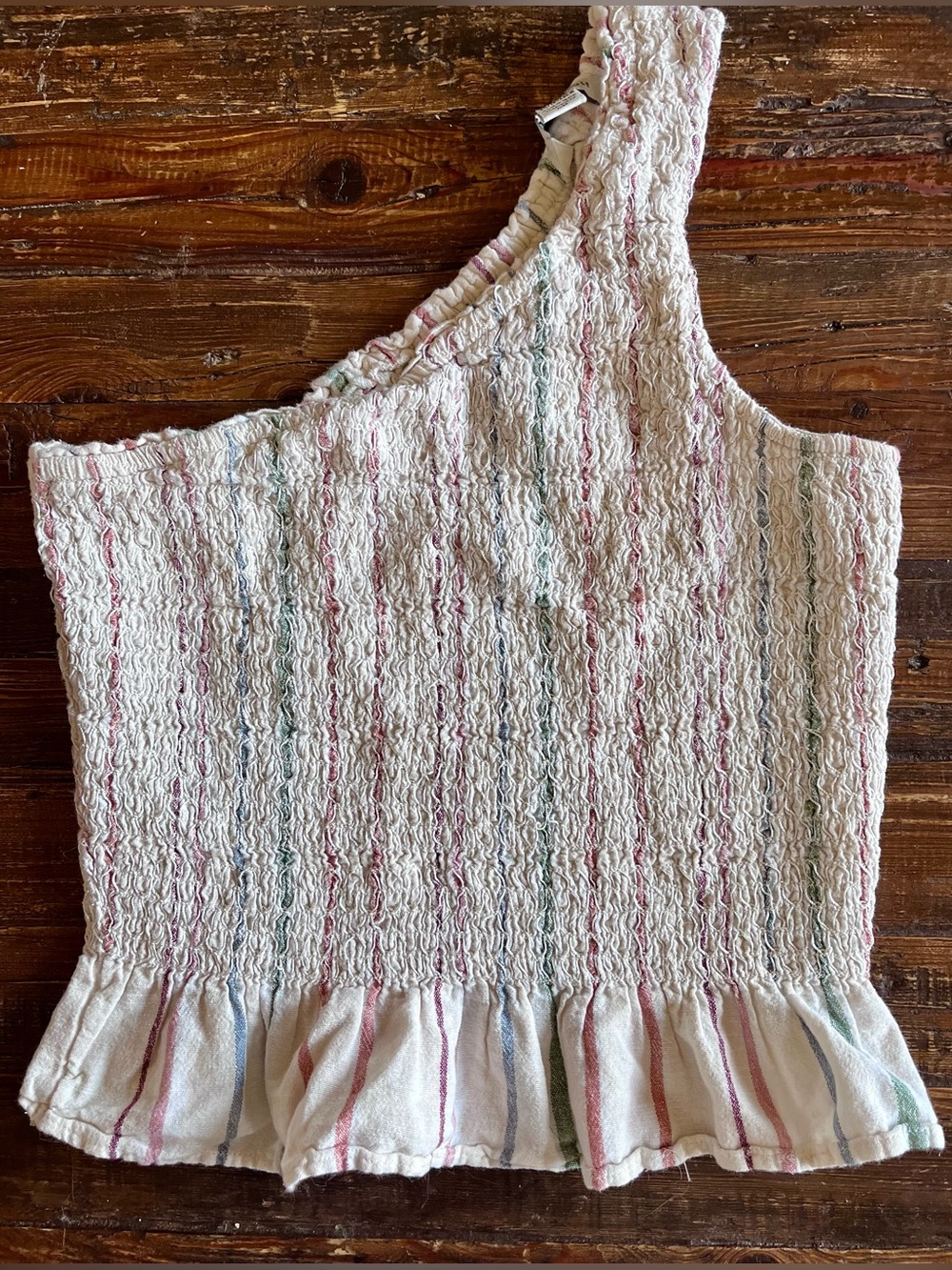 American Eagle Cream One-Shoulder Tank/Halter Top with Pastel Stripe Sz XS EUC